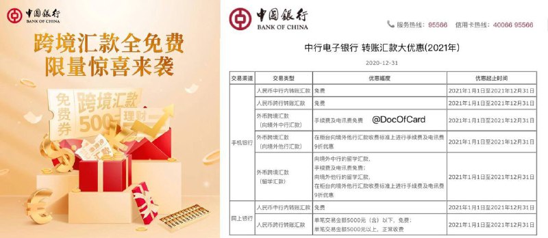 中行限量跨境汇款优惠券中行汇款境外中行免手续费活动续期#中行 #活动✅活动一