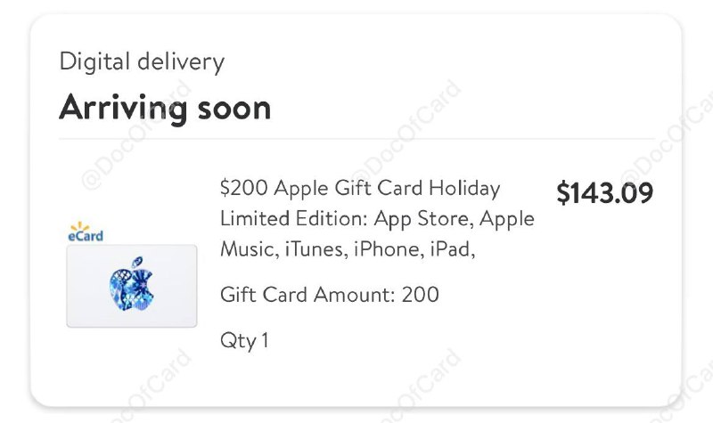 Walmart $200 Apple Gift Card $143.09#Walmart #AppleGC🆕已结束✅ 