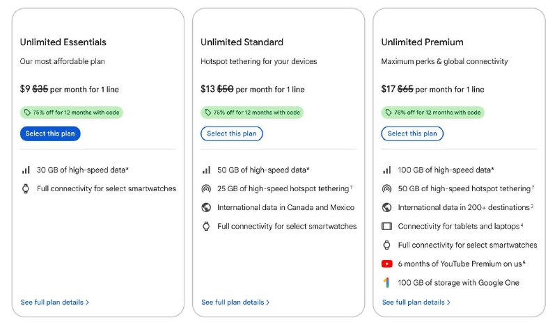 Google Fi 任意无限流量套餐享 75% 折扣，有效期12个月#Google Fi🔗 