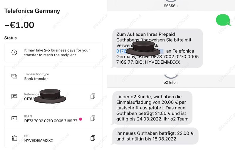 通过银行IBAN转账方式为O2 DE Prepaid低金额充值保号续命#O2👉🏿 O2 DE Prepaid要求最少180天充值一次才能保号，而通过APP或者PayPal信用卡等充值方式最低要求充值€15✅ 本文通过直接给O2转账的方式充值，没有最低金额限制，建议€1，步骤