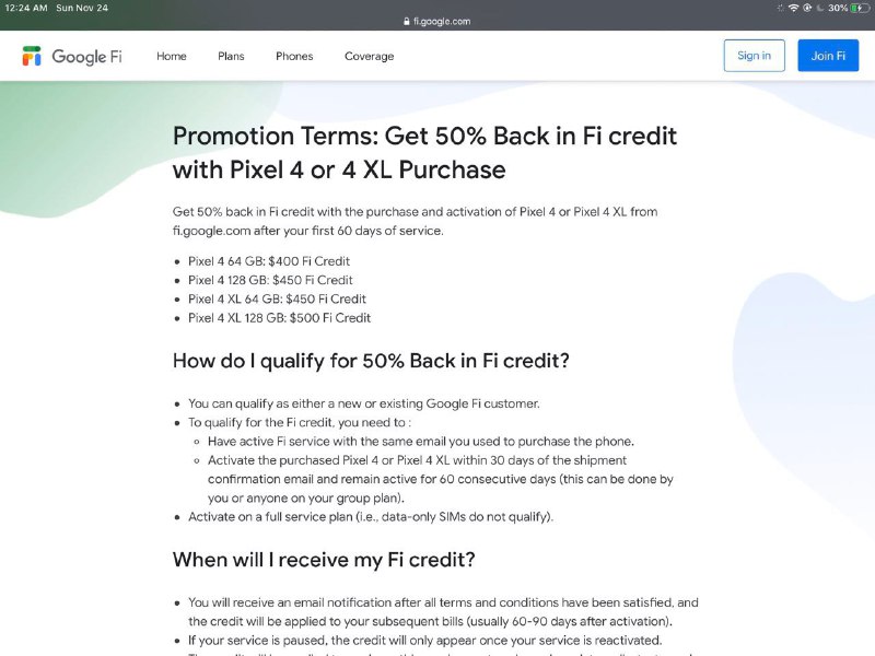 Get 50% Back in Fi credit with Pixel 4 or 4 XL Purchase#deal👉🏿 Offer is valid Nov 24, 2019 at 12