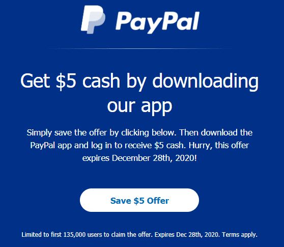 [YMMV]下载PayPal App得$5#PayPal✅ 