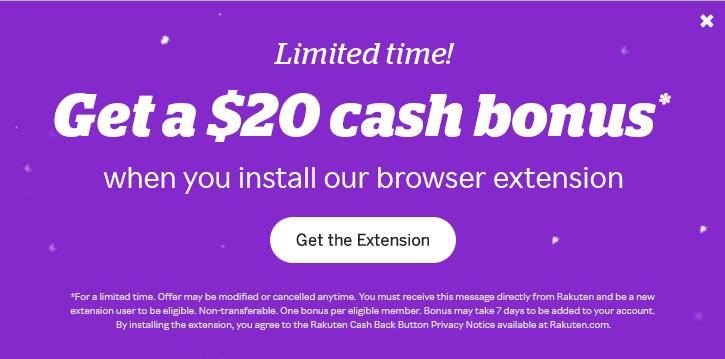 安装Rakuten插件送$20或2000MR#Rakuten #eBates • 活动结束时间