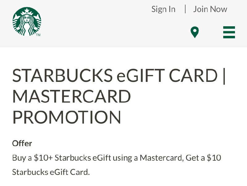 Buy a $10+ Starbucks eGift using a Mastercard, Get a $10 Starbucks eGift Card.👉🏿 