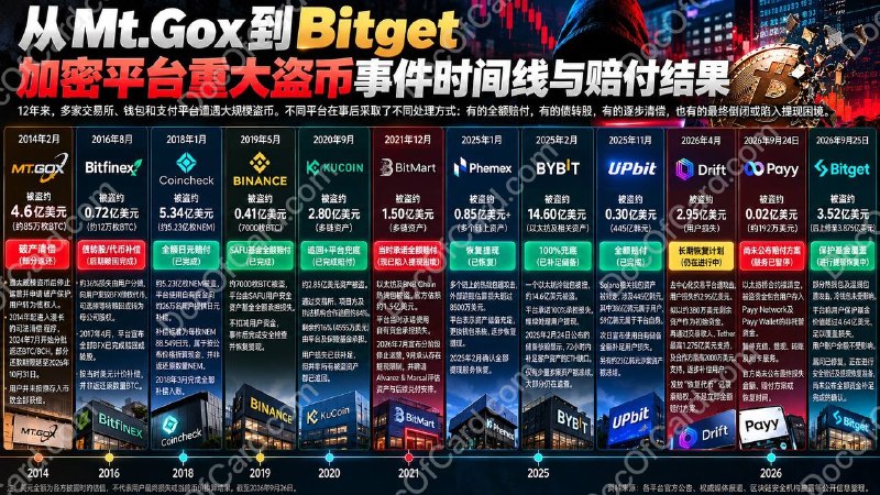截至2026年9月，加密平台重大盗币事件时间与赔付结果#加密货币2014年2月｜Mt.Gox