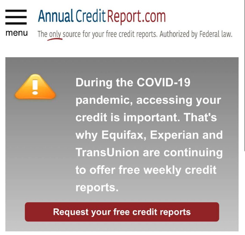 每周免费查询一次信用报告#美国信用分 #Fico👉🏿 根据 Fair Credit Reporting Act (FCRA) 要求，Experian、Equifax和TransUnion每12个月向提出要求的人免费提供一次信用报告，但是由于COVID-19原因，你可以在唯一授权网站 Annualcreditreport.com 通过在线、电话或邮件方式每周免费查询一次👀相关