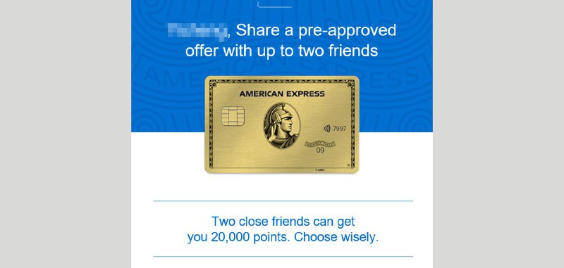 #Amex运通允许部分人给朋友发送 Pre-Approved Referral 申请，这种pre-approval referral链接可以破一辈子只能拿一次开卡奖励的限制，每人只能发2个