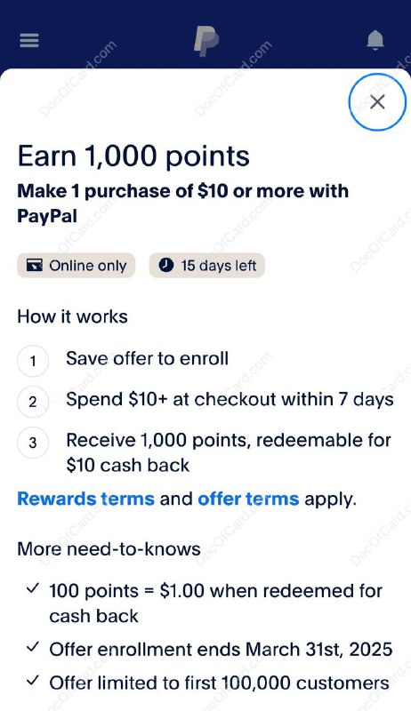 PayPal 消费 $10 送 1000 积分(价值 $10)#PayPal #活动✔️ paypal.com/us/campaign/mar2025ixo • 活动时间