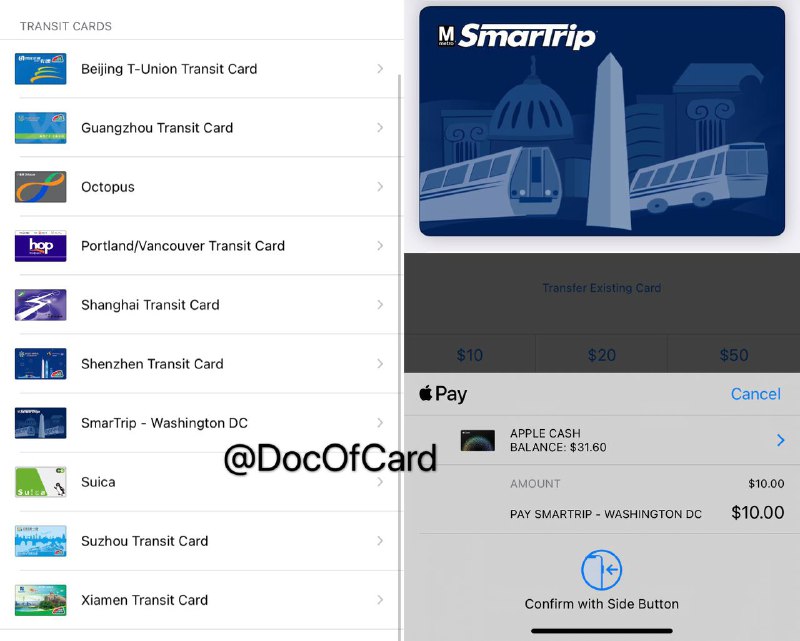 华盛顿特区SmarTrip上线支持Apple Pay#SmarTrip #ApplePay • 最低充值$10 • 不支持银联卡充值 • 可[下载APP]登记注册卡片 • 可通过APP充值余额或购买通票 • 官网
