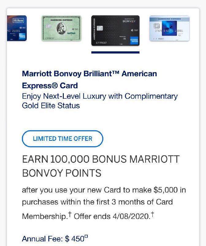 Amex Marriott Bonvoy Brilliant限时100K开卡奖励#Amex👉🏿 截止4/8/2020