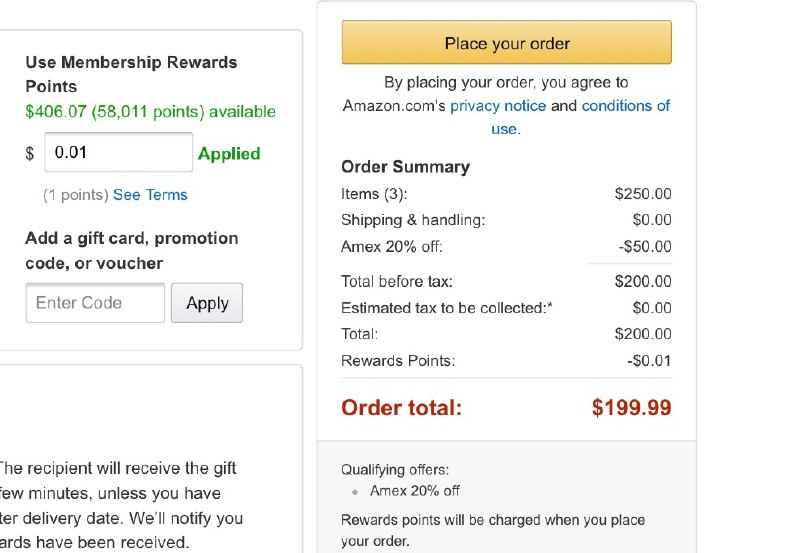 Amazon Amex MR 20% off可以购买礼品卡#Amex #Amazon👉🏿 20% off现在适用第三方礼品卡了，Amazon礼品卡依然不行👉🏿 激活优惠链接(需要先绑定Amex卡)