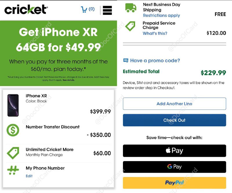 Cricket iPhone XR $50 需预付3个月月租#Cricket #iPhone👉🏿 需要预付3个月租共$180，激活后预付的$120将变成可用credit，$60为首月月租注意⚠️
