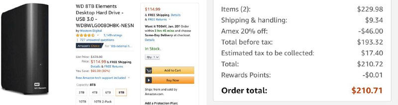 👉🏿 Amazon WD 8TB Elements Desktop $114.99#Amazon👉🏿 推荐理由