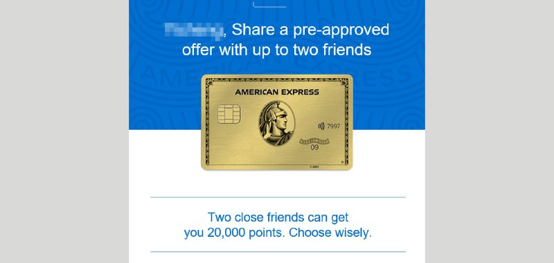#Amex运通允许部分人给朋友发送 Pre-Approved Referral 申请，这种pre-approval referral链接可以破一辈子只能拿一次开卡奖励的限制，每人只能发2个
