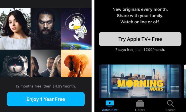 苹果免费送一年Apple TV+#AppleTV • 正式订阅价格为每月$4.99 • 要求是9 月 10 日后购买的可以运行最新 iOS, iPadOS, tvOS, or macOS 系统的新设备 • 国行设备同样可以获得免费的一年 Apple TV+ 订阅，与激活设备的 Apple ID 无关，与机型无关 • 如果你的账户余额里有足够的钱支付第一个月的订阅费用可以绕过支付验证的步骤 • 最多可以与 5 位其它的家庭成员共享 • 如果不想付费要在扣款日1 天之前取消订阅 • 不管是在哪个区订阅都提供中文字幕(中文字幕隐去了部分敏感内容)👉🏿 @DocOfCard_channel