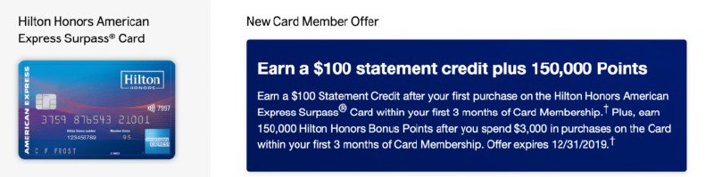 American Express is offering the following bonus on the Hilton Surpass card (formerly Ascend)