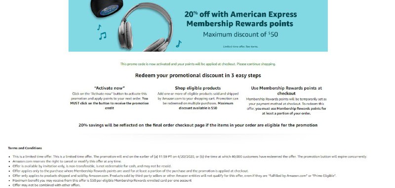 Amazon Amex MR 20% off延期到4/20#Amazon #Amex👉🏿 激活优惠链接(需要先绑定卡)