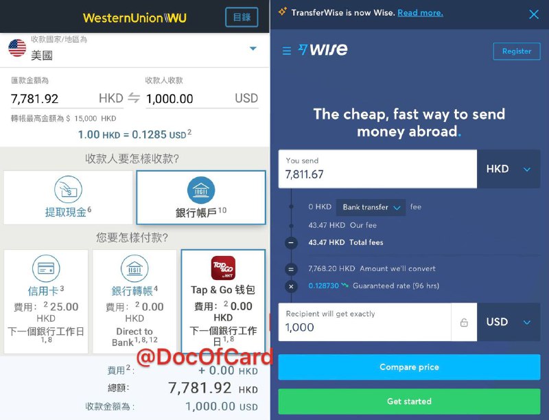 香港两种低手续费的跨境汇款方式#西联汇款 #WUHK #Wise #跨境汇款■ 西联汇款+拍住赏 ≈ Revolut HK  • FPS → Tap&Go → 西联汇款HK→ • 注意必须准确填写汇款信息，如果汇款被拒收/退回只能亲临香港解决[DP] • 需要填写护照号码 • 实测 Monzo、Passbook(ACH)、Revolut US(ACH)正常到账，0手续费 • 官网常见问题■ Wise