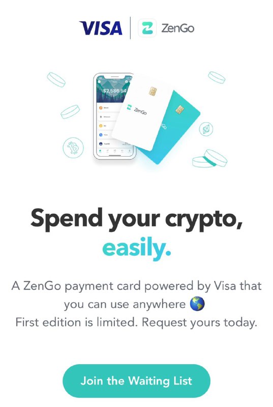 ZenGo将推出Visa借记卡#Zengo👉🏿 ZenGo是一个管理用户加密货币的应用，计划2021年初在美国发布VISA借记卡 • zengo.com/card👀所有银行账户卡合集👉🏿 @DocOfCard_channel