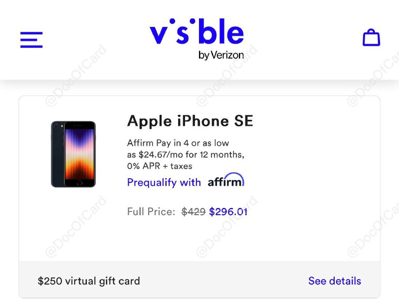 Visible iPhone SE 2022 仅 $296 返 $250#Visible #Rakuten🆕活动才2小时就结束了▎注意