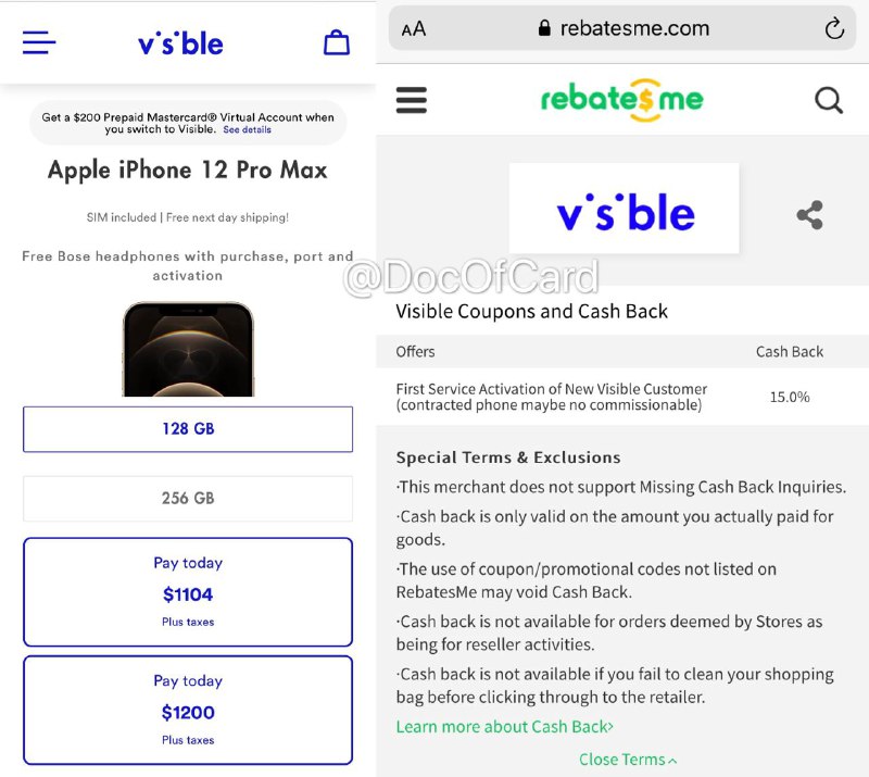 Visible iPhone 12 Pro Max最低$700到手#iPhone #Visible #rebatesme #deal🆕11/18更新