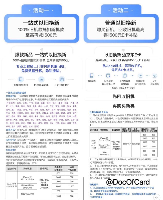 京东/苏宁iPhone 12以旧换新补贴活动#iPhone #京东 #苏宁👉🏿 京东iPhone 12以旧换新补贴活动(适合旧机为国行)，两个活动补贴金额相同，补贴后的价格比苹果官网高些 • 活动时间