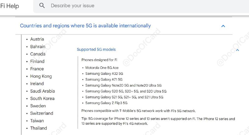 Google Fi将支持以下国家/地区漫游5G#GoogleFi #5G✅ docofcard.com/go/aWnDjF • Austria • Bahrain • Canada • Finland • France • Hong Kong • Ireland • Saudi Arabia • South Korea • Sweden • Switzerland • Taiwan • Thailand • [官网]5G暂不支持iPhone 12和13👀相关
