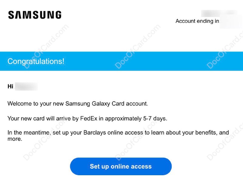 Samsung Galaxy Card 批卡实录 #SamsungSamsung Galaxy Card 由 Barclay US 发行，在三星钱包 (也可网页申请) 输完名字电话以后自动 Prefill 了其他信息，点确定以后提示 Pre-qualified，结果提交后 review 了