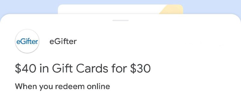 Google Pay eGifter满 $40 减 $10折扣码#GooglePay #eGifter #deal • 先在Googe Pay App领取折扣码 • eGifter.com 购买礼品卡，有Apple GC等 • 结算时填入折扣码即可 • 支持Apple Pay、Google Pay、PayPal等多种方式付款 • eGifter砍单比较厉害，美卡、美私、IP、billing address也要正确👉🏿 @DocOfCard_channel