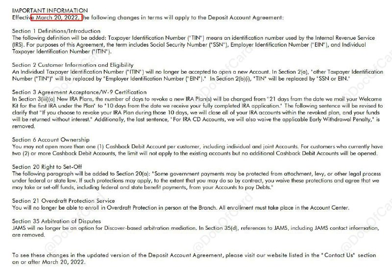 #Discover #消息 • Discover 在账单中提醒，从 2022 年 3 月 20 日开始，Discover checking将不再接受 ITIN 开户申请 [DP]👀相关