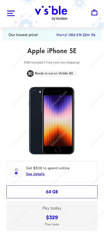 Visible iPhone SE 2022 仅 $329 返 $300#Visible #Rakuten▎注意