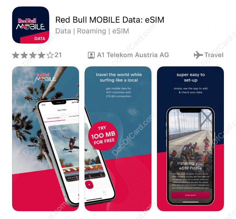 红牛移动免费 eSIM 送 1 GB 流量#eSIM #红牛移动 #RedBull Mobile红牛移动 Red Bull Mobile 是 A1 奥地利电信集团旗下品牌✔️ ✅ AppStore • 💰 Google Play • 手机需原生支持 eSIM 才能打开app，不过 eSIM 可安装在其他 eSIM 实体卡 • App 注册登陆，可选填入邀请码 RCWN5kWVGRbMYH7q，获得 100 MB 流量，有效期 1 年 • 在 Settings > Promocodes 填入优惠码 TRAVELDEALZ，领 1 GB 流量有效期 1 年，领取后在 Data Plans 页面点 + 号，添加第一个 1GB 免费流量包 • 可在 100 个国家/地区使用 • A1 奥地利电信集团维也纳IP • eSIM 只能安装一次✔️@DocOfCard_channel / 手机卡合集