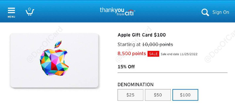 #Citi #AppleGC #CyberMondayCiti ThankYou Point 点数兑换 Apple Gift Card 15% 折扣🆕11/28更新