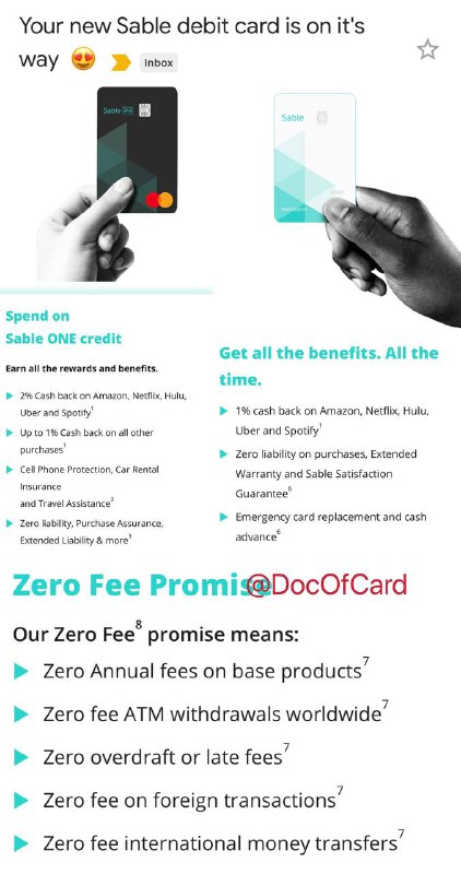 Sable寄出新卡，并更新了持卡福利#Sable🆕3/19/21更新