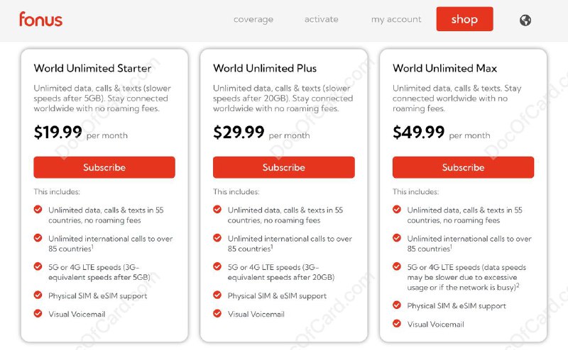 fonus mobile 流量卡介绍#fonus #eSIMFonus 2019 年底在加拿大上线，租用 Rogers 的网络，最初域名是 fonus.me揭底Fonus - 是骗局还是梦Fonus 老板最初对于 『为什么没有服务条款，隐私条款，公平使用条款』 的回复是 I don't care about terms of service. I don't think you do either.✔️ 可用地区