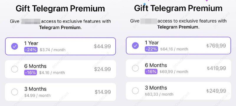 Telegram 更新，可选3、6、12期赠送他人大会员#Telegram🆕8/22更新