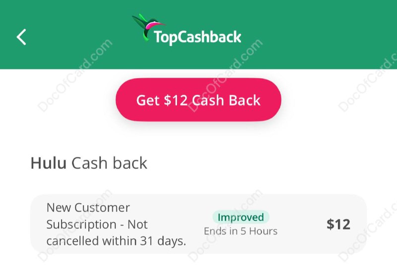 TopCashBack Hulu 新用户 $12 返现#TopCashBack截止 11