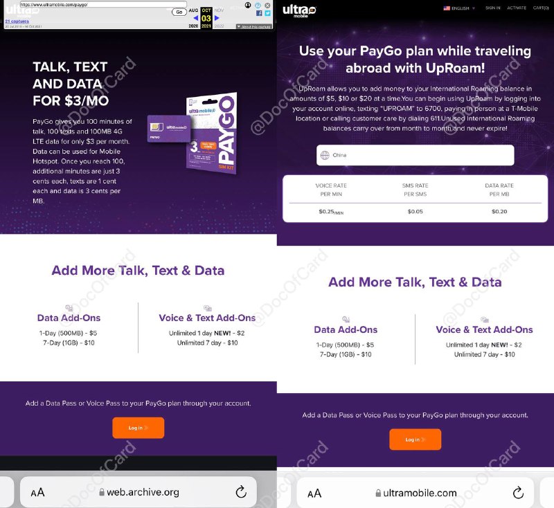 Ultra Mobile PayGo官网改版，难道要黄？#UltraMobile #Ultra #PayGo✅ www.ultramobile.com/paygo • Ultra Mobile $3 PayGo 是从 T-Mobile $3 PayGo 接手过来的业务，一直以来被大量国际用户漫游保号，难道不怎么赚钱要下线？ • Ultra Mobile 普通套餐价格最低$15每月 • 目前$3 PayGo[激活页面]还在 • 目前[eBay]还能买到这张卡 • 本频道[2019年9月]最早开始[介绍]这张卡 • 且撸且珍惜👉🏿 @DocOfCard_channel / 漫游卡合集