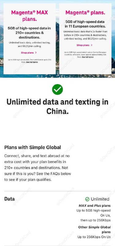 T-Mobile 为 Postpaid Magenta Plan 免费提供 5GB 高速漫游流量 📶#TMobile👉🏿 T-Mobile Postpaid Plan 支持 SSN/ITIN 注册，有HP，建议一年以上信用记录