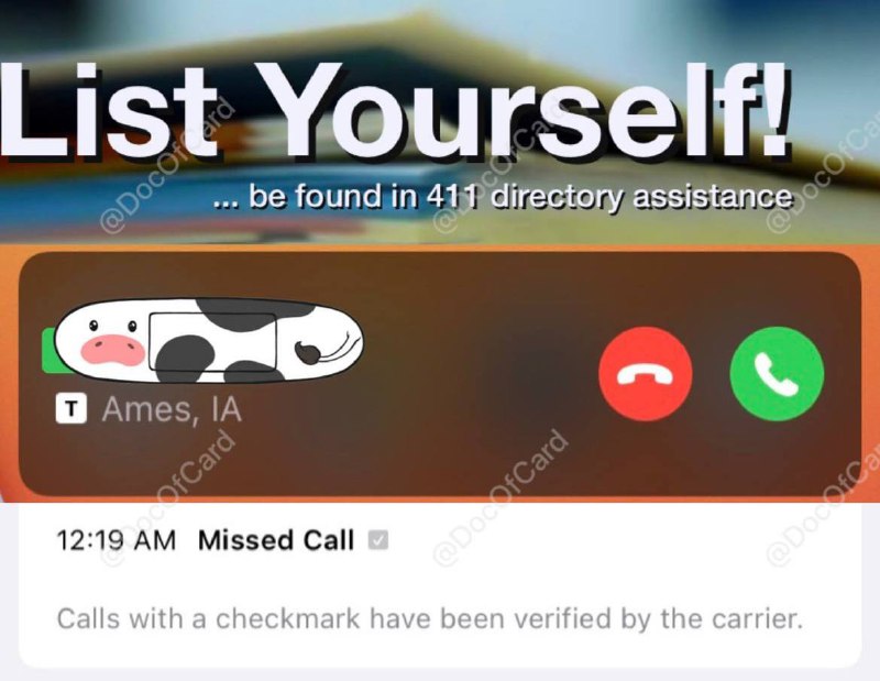 List Yourself，通过第三方设置 (Outgoing) Caller ID，让接听方直接看到你设置的名字#CallerID #ListYourself✅ Caller ID Name (CNAM) 是电话网络中用于提供呼叫方名称的服务，不超过15个字符 • 电话呼叫过程中实际上并不传输 CNAM